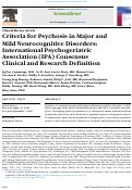 Cover page: Criteria for Psychosis in Major and Mild Neurocognitive Disorders: International Psychogeriatric Association (IPA) Consensus Clinical and Research Definition