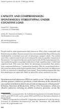 Cover page: Capacity and Comprehension: Spontaneous Stereotyping Under Cognitive Load