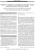 Cover page: Variation in Hospital Use of Postacute Care After Surgery and the Association With Care Quality.