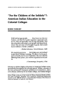 Cover page: “For the Children of the Infidels”?: American Indian Education in the Colonial Colleges