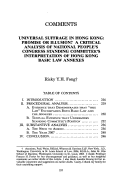 Cover page: Universal Suffrage in Hong Kong: Promise or Illusion? A Critical Analysis of National People's Congress Standing Committee's Interpretation of Hong Kong Basic Law Annexes