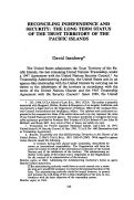 Cover page: Reconciling Independence and Security: The Long Term Status of the Trust Territory of the Pacific Islands