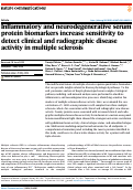 Cover page: Inflammatory and neurodegenerative serum protein biomarkers increase sensitivity to detect clinical and radiographic disease activity in multiple sclerosis.