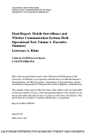Cover page: Final Report: Mobile Surveillance and Wireless Communication Systems Field Operational Test; Volume 1: Executive Summary
