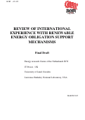 Cover page: Review of International Experience with Renewable Energy Obligation Support 
Mechanisms