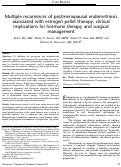 Cover page of Multiple recurrences of postmenopausal endometriosis associated with estrogen pellet therapy: clinical implications for hormone therapy and surgical management.