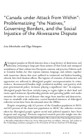 Cover page: "Canada under Attack from Within": Problematizing "the Natives," Governing Borders, and the Social Injustice of the Akwesasne Dispute