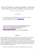 Cover page: The role of emergence in dynamic capabilities: a restatement of the framework and some possibilities for future research
