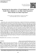 Cover page: Examining the Association of Social Needs with Future Health Care Utilization in an Older Adult Population: Which Needs Are Most Important?