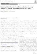 Cover page: Predicting Short Time-to-Crime Guns: a Machine Learning Analysis of California Transaction Records (2010-2021).