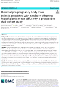 Cover page: Maternal pre-pregnancy body mass index is associated with newborn offspring hypothalamic mean diffusivity: a prospective dual-cohort study