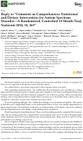 Cover page: Reply to “Comment on: Comprehensive Nutritional and Dietary Intervention for Autism Spectrum Disorder—A Randomized, Controlled 12-Month Trial, Nutrients 2018, 10, 369”