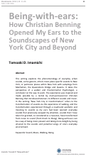 Cover page: Being-with-ears: How Christian Benning Opened my Ears to the Soundscapes of New York City and Beyond