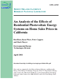Cover page: An Analysis of the Effects of Residential Photovoltaic Energy Systems on Home Sales Prices in California