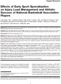 Cover page of Effects of Early Sport Specialization on Injury Load Management and Athletic Success of National Basketball Association Players.