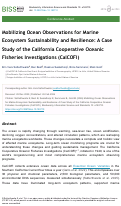 Cover page of Mobilizing ocean observations for marine ecosystem sustainability and resilience: A case study of the California Cooperative Oceanic Fisheries Investigations (CalCOFI)