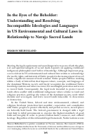Cover page: In the Eyes of the Beholder: Understanding and Resolving Incompatible Ideologies and Languages in US Environmental and Cultural Laws in Relationship to Navajo Sacred Lands