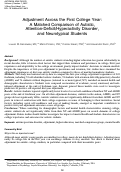 Cover page: Adjustment Across the First College Year: A Matched Comparison of Autistic, Attention-Deficit/Hyperactivity Disorder, and Neurotypical Students.