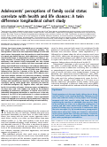 Cover page: Adolescents’ perceptions of family social status correlate with health and life chances: A twin difference longitudinal cohort study