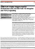 Cover page: SARS-CoV-2 Spike triggers barrier dysfunction and vascular leak via integrins and TGF-β signaling