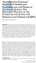 Cover page: “Anti-Marcos Filipinos” and Other Anti-Imperialist Diasporas: The Solidarity Politics of the Committee for Justice for Domingo and  Viernes’s (CJDV)