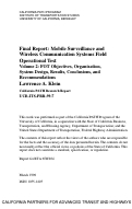 Cover page: Final Report: Mobile Surveillance and Wireless Communication Systems Field Operational Test Volume 2: FOT Objectives, Organization, System Design, Results, Conclusions and Recommendations