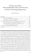 Cover page: Virtue over Party: Samuel Randall’s Electoral Heroism and Its Continuing Importance