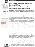 Cover page of Dairy Nutritionists' Roles in Nutrient Use: Recommendations for Feed Nutrients Records Analyses