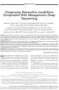 Cover page: Diagnosing Balamuthia mandrillaris Encephalitis With Metagenomic Deep Sequencing