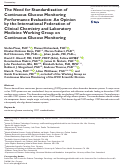 Cover page: The Need for Standardization of Continuous Glucose Monitoring Performance Evaluation: An Opinion by the International Federation of Clinical Chemistry and Laboratory Medicine Working Group on Continuous Glucose Monitoring.