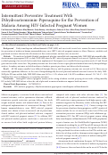 Cover page: Intermittent Preventive Treatment With Dihydroartemisinin-Piperaquine for the Prevention of Malaria Among HIV-Infected Pregnant Women