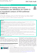 Cover page: Performance of existing and novel surveillance case definitions for COVID-19 in household contacts of PCR-confirmed COVID-19.