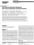 Cover page: The Cancer Genetics Network: Recruitment Results and Pilot Studies