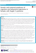 Cover page: Genetic and maternal predictors of cognitive and behavioral trajectories in females with fragile X syndrome