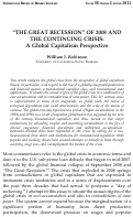 Cover page of “THE GREAT RECESSION” OF 2008 AND THE CONTINUING CRISIS: A Global Capitalism Perspective