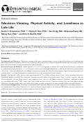 Cover page: Television Viewing, Physical Activity, and Loneliness in Late Life