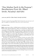 Cover page: "Our Mother Earth Is My Purpose": Recollections From Mr. Albert Smith, Na'ashó'ii dich'ízhii
