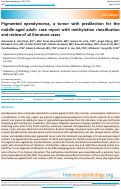 Cover page: Pigmented ependymoma, a tumor with predilection for the middle-aged adult: case report with methylation classification and review of 16 literature cases.