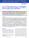 Cover page: Use of the World Health Organization’s Medical Eligibility Criteria for Contraceptive Use Guidance in sub-Saharan African Countries: A Cross-Sectional Study