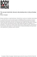 Cover page: The concept of joint body schema in educational practices in the performing arts, Abstract