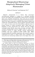 Cover page: Marginalized Monitoring: Adaptively Managing Urban Stormwater