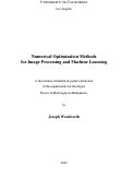 Cover page: Numerical Optimization Methods for Image Processing and Machine Learning