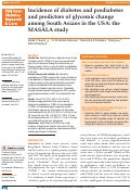 Cover page: Incidence of diabetes and prediabetes and predictors of glycemic change among South Asians in the USA: the MASALA study