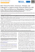 Cover page: HIV Clinical Providers Awareness, Attitudes, and Willingness to Support Patient Outreach Efforts for HIV Cure-Directed Research in Philadelphia, United States.