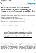 Cover page: Theranostic Mesoporous Silica Nanoparticles Biodegrade after Pro-Survival Drug Delivery and Ultrasound/Magnetic Resonance Imaging of Stem Cells