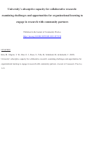 Cover page: University’s absorptive capacity for collaborative research: examining challenges and opportunities for organizational learning to engage in research with community partners