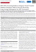 Cover page: HIV RNA Screening Reduces Integrase Strand Transfer Inhibitor Resistance Risk in Persons Receiving Long-Acting Cabotegravir for HIV Prevention.