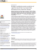 Cover page: Multiple modality biomarker prediction of cognitive impairment in prospectively followed de novo Parkinson disease