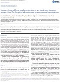 Cover page: Lessons learned from implementation of an electronic decision support tool for hospital-administered pneumococcal vaccinations.