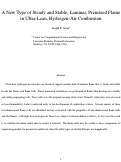 Cover page: A New Type of Steady and Stable, Laminar, Premixed Flame in Ultra-Lean, Hydrogen-Air Combustion